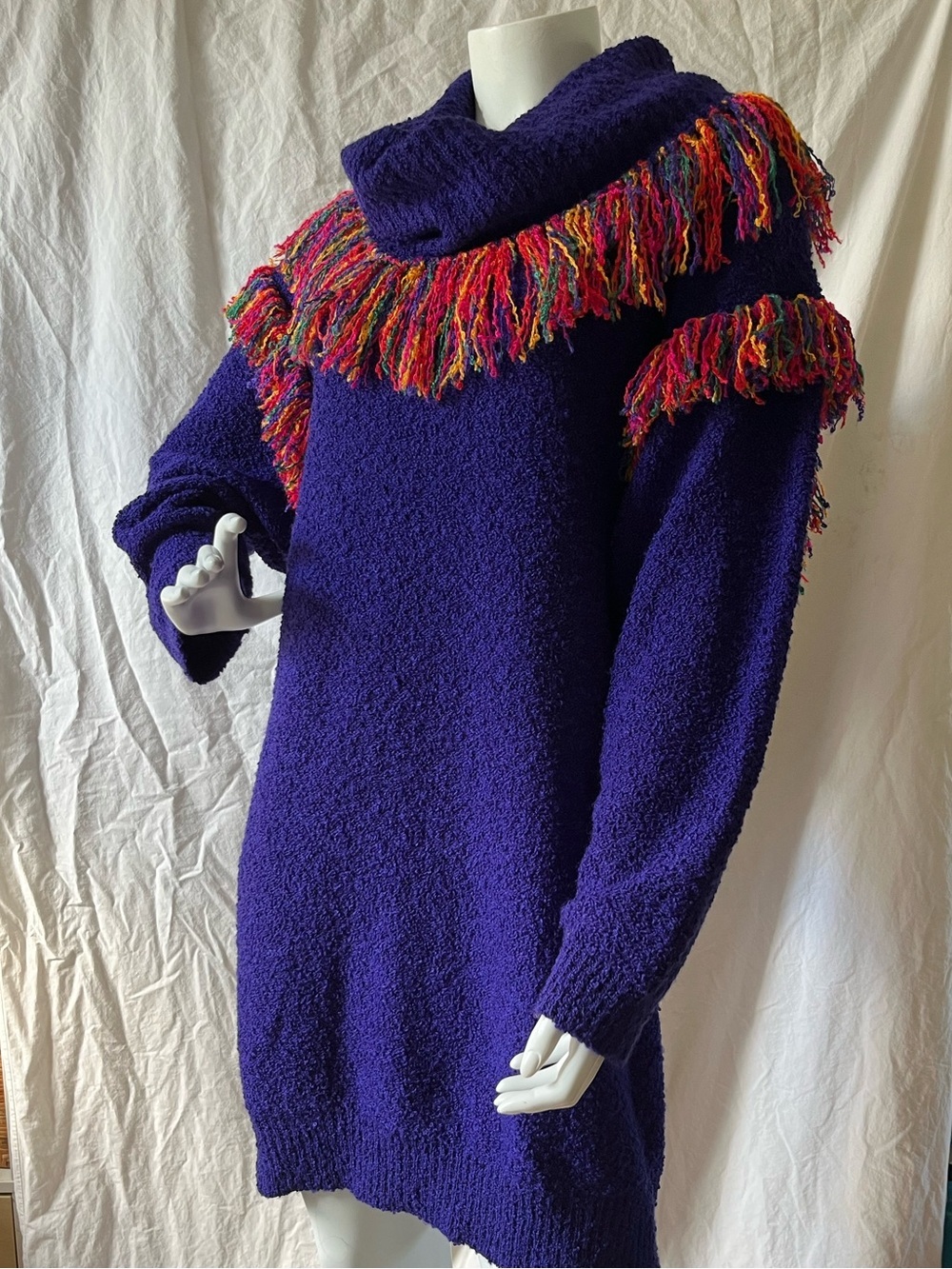Simon Chang Vintage Royal Purple Statement Bouclé Sweater Dress - Picture 7 of 10